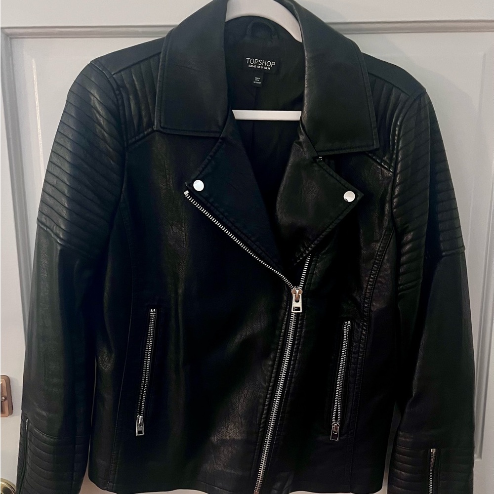 Topshop Quilted Black Leather Jacket